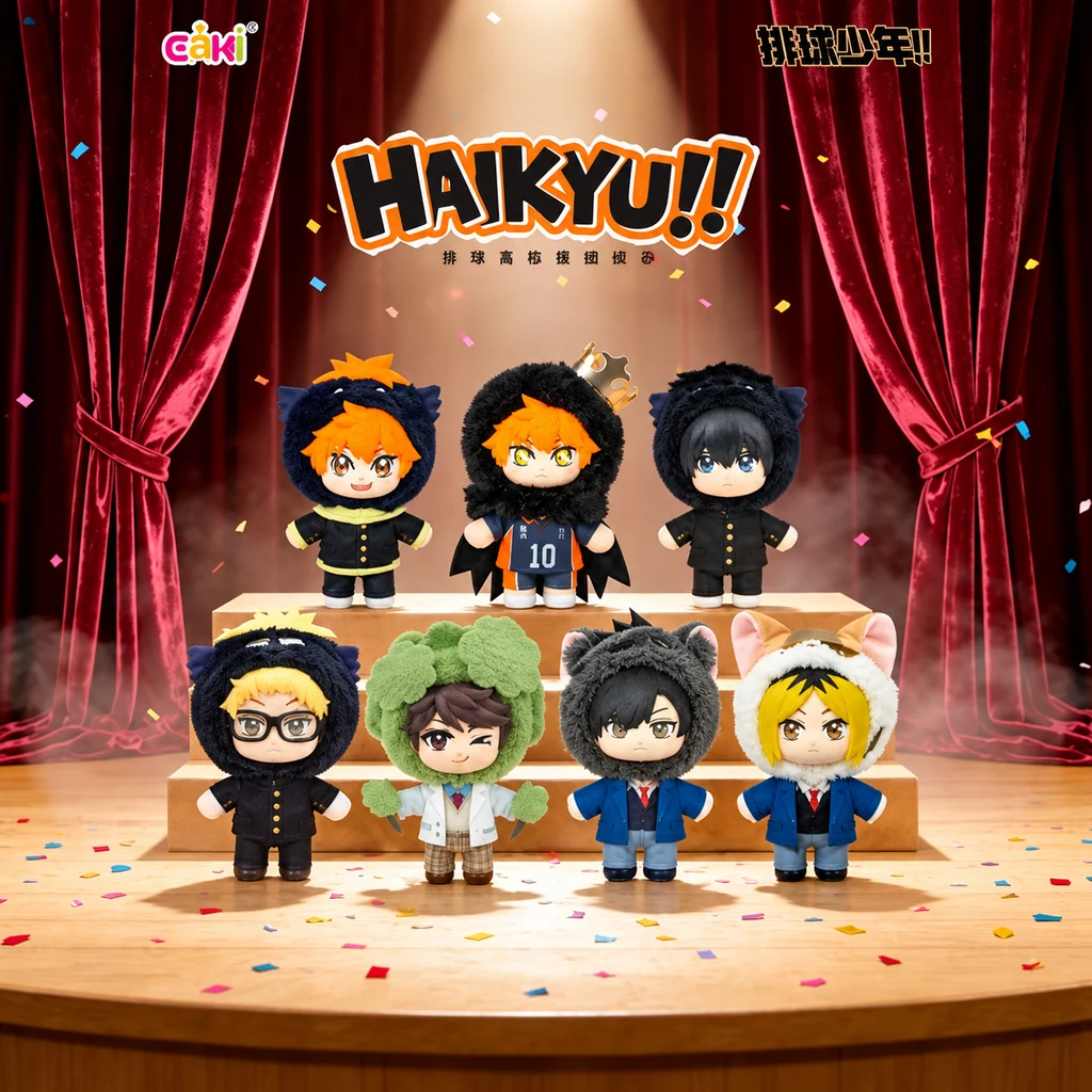 Haikyu character figures arranged on a miniature stage